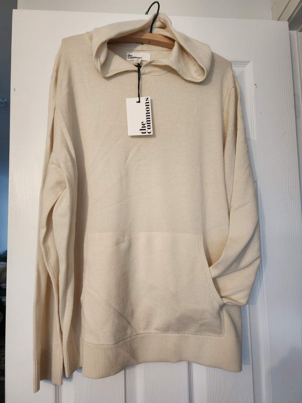 XL Men's Cream Crewneck Hoodie Sweater 100% Merino Wool
